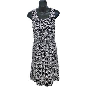 LL Bean Geometric Print Sleeveless Tank Dress Pleated Neck Smocked Waist Small S